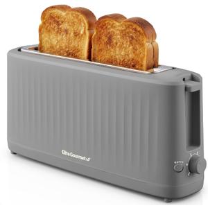 Elite Gourmet ECT2517G SLIMTOAST 2-Slice Long Slot Toaster, Cool-Touch Body, 6 Browning Shades, Extra-Wide 1.5" Slot for Artisan Bread, Bagels, Waffles & English Muffins, Grey