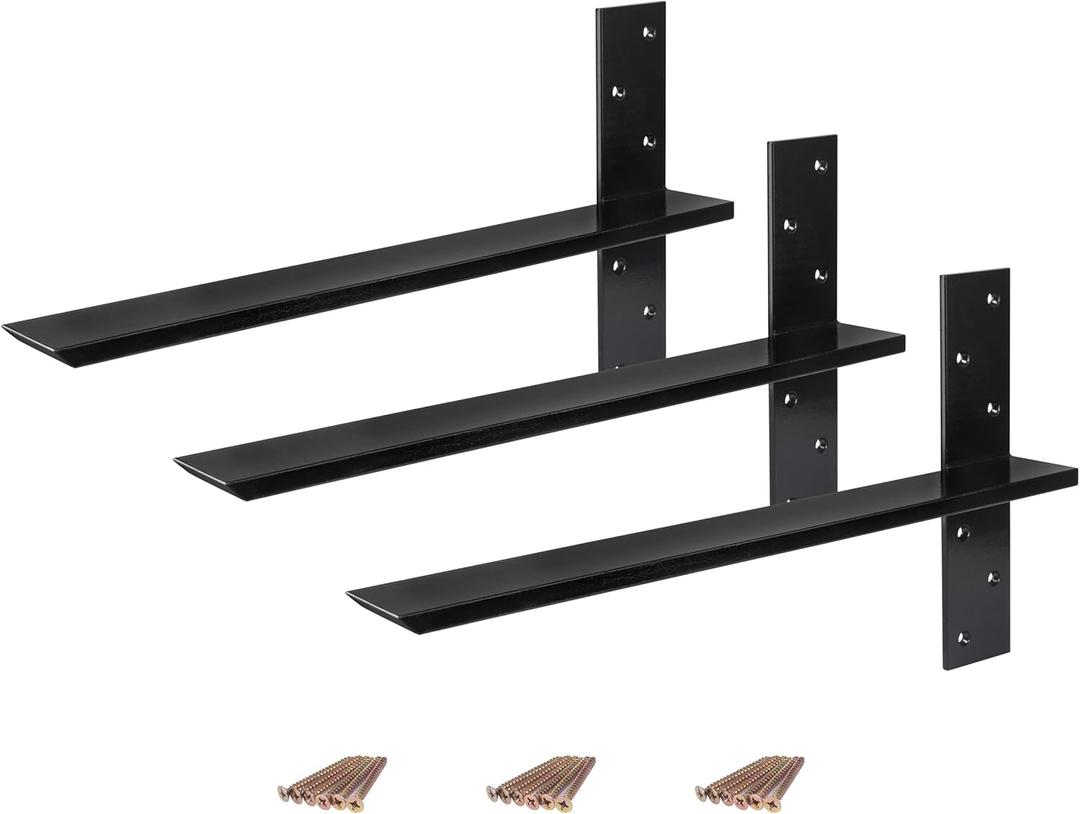 (3-Pack) Free Hanging T Shelf Bracket, Solid Heavy Duty Steel Knee Wall Hidden Granite Countertop Support Floating Bracket Hardware, Universal ,3 Count,16 Inch , DIY Projects , Screws Included