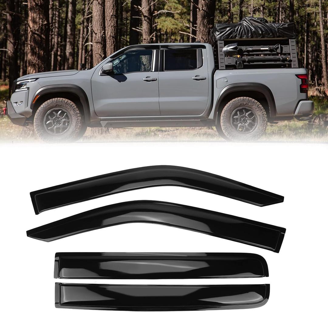 Window Visors Rain Guards for 2022-2025 Nissan Frontier Crew Cab, Tape-On Window Deflectors, Weather Protection, Wind Noise Reduction, Exterior Car Accessories (4 Pcs)