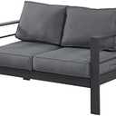 Wisteria Lane Patio Furniture Aluminum Loveseat, All-Weather Outdoor 2 Seats Sofa Couch, Gray Metal Chair with Dark Grey Cushions