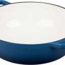Enameled Cast Iron Dutch Oven Shallow Casserole Braiser with Dual Handle, 3.8 QT, Lake Blue