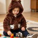 Toddler Winter Coat Fleece Zip up Hooded Bear Ears Warm Fuzzy Baby Kids Jacket Outerwear Sweater (Brown)