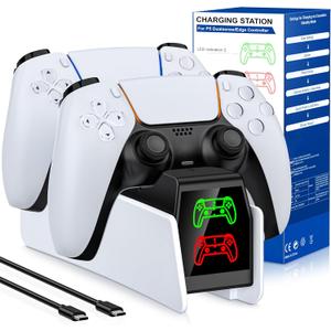 PS5 Controller Charging Station Compatible with PlayStation 5 Dualsense/Edge PS5 Charger Station w USB C Cable & LED Indicator Fast Charging Compatible with Sony PSP Games (White-No Adapter)