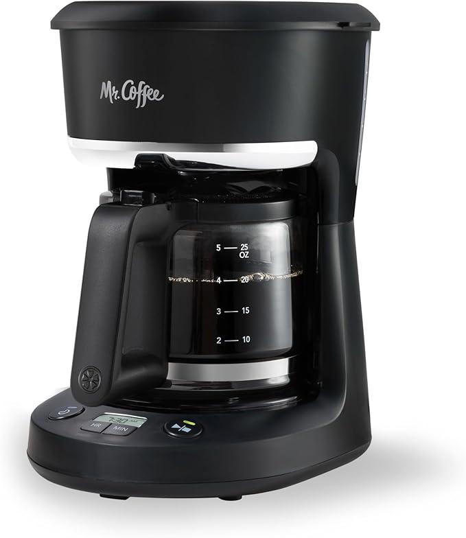 Mr. Coffee 5-Cup Programmable Coffee Maker, 25 oz. Mini Brew, Space-Saving Coffee Machine, Black