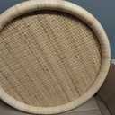 Small Rattan Side Table, Round Side Table for Living Room, Boho Wicker Coffee Table, Wooden Accent Table for Bedroom, Balcony, Small Space, Home Decor