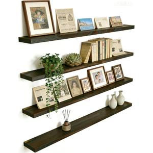 48 Inch Rustic Wood Floating Shelves Farmhouse Wooden Wall Shelves for Bathroom Bedroom Living Room Kitchen Office Set of 4 Brown
