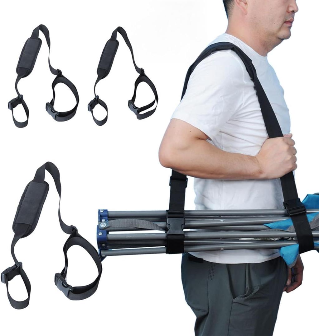 3 Pack Adjustable Chair Carry Strap with Upgraded Padded Shoulder Support, Hands-Free Sling for Folding Camping Chairs, Hiking & Outdoor Trips