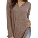 Tankaneo Womens Long Sleeve Tunic Tops V Neck Dressy Casual T-Shirts Loose Fit Curved Hem Blouse Tees Coffee, Small