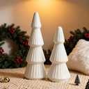 KORMMCO White Ceramic Christmas Tree Decor, Winter Decorations, Small Winter Farmhouse Christmas Tree Decor Set for Tabletop, Mantel, Tiered Tray, Vintage Xmas Decorations, Set of 2 9.6& 7.5