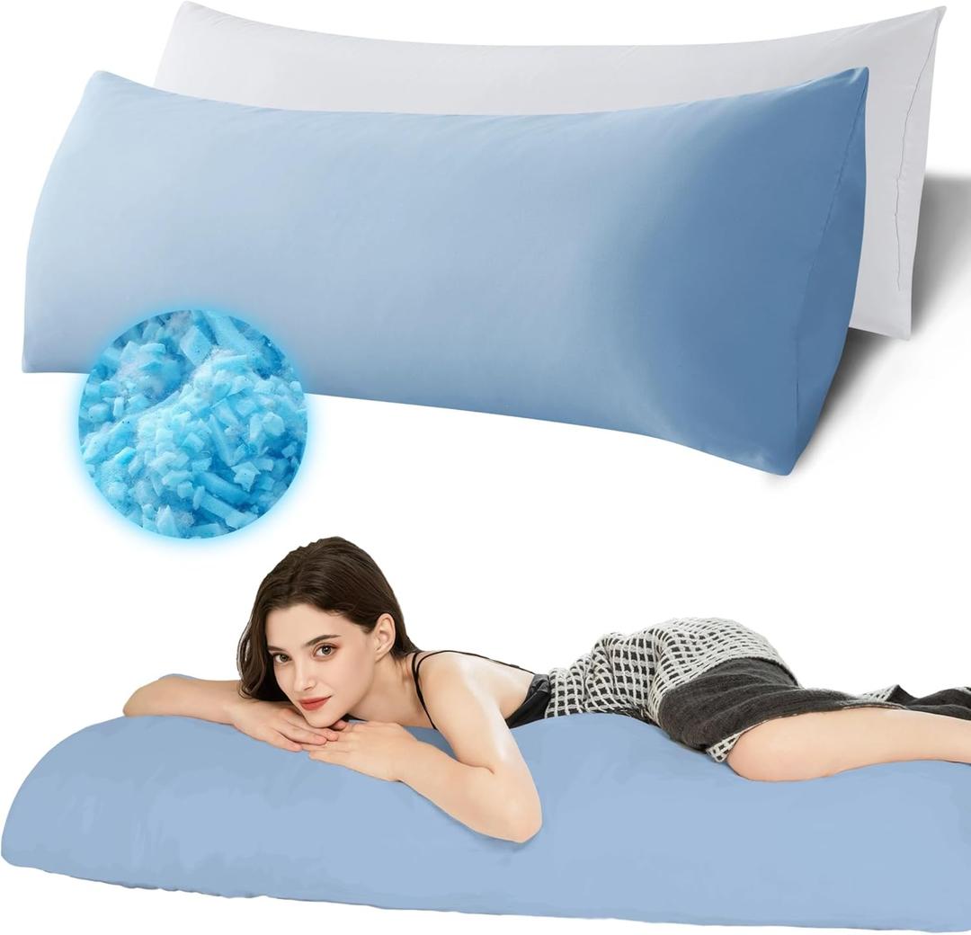 Ubauba Memory Foam Body Pillow with Cover, Full Large Body Pillows Insert for Adults with Envelope Closure Pillowcase, Firm & Fluffy Long Bed Pillows for Sleeping (20x54 inch, Blue)