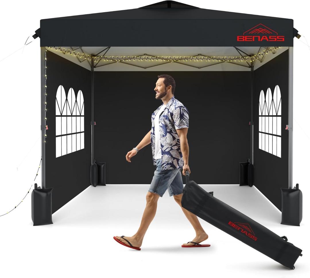 10x10 Pop Up Canopy with Sidewalls, Easy Up Canopy Tent, Heavy Duty Tents for Parties, One Person Set Up Event Tent, Black 10x10 Pop Up Canopy with Sidewalls, Easy Up Canopy Tent, Heavy Duty Tents for Parties, One Person Set Up Event Tent, Black