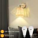Frideko Rattan Rechargeable Battery Operated Wall Sconces Set of Two with Remote, 3 Colors Dimmable Wireless Wall Light, 5200mAh Indoor Wall Lamp with 4 Timer, Boho Sconces Wall Lighting for Bedroom