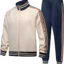 Mens Tracksuits 2 Piece Set Full Zip Velour Sweatsuit for Casual Training Outdoor - Available in Blue Khaki and Black (XX-Large)