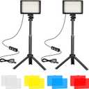 LED Video Light 2-Pack, 5600K Dimmable USB Photo Lights with Mini Tripod and Colored Filters for Photo Studios, Small Angle Shooting, Video Recording, Game Streaming