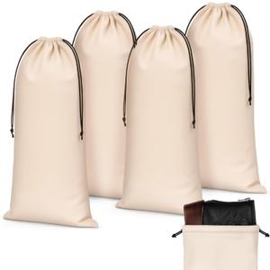 Amylove 4 Pcs Flannel Cloth Shoe Bags for Travel, 8 x 17 Inches Dust Pouch with Drawstring Closure, Washable Breathable Cotton Fabric for Luggage(Beige)