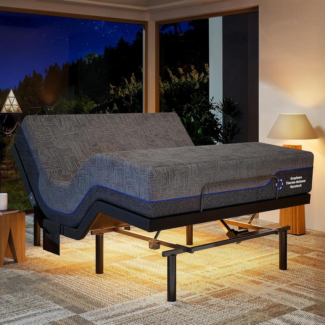 Marsail NS0 Adjustable Base with Mattress Set, Twin XL Adjustable Bed Frame + 14-inch Cooling Gel Memory Foam Mattress, Dual Motor Bed Frame with Wireless Remote, CertiPUR-US Certified