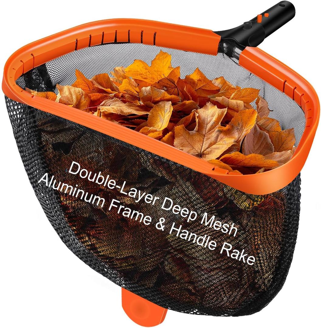 17.5" Pool Net, Pool Skimmer Net with Double-Layer Netting Bag, Aluminum Frame, Deep Nylon Net, Large Capacity Pool Cleaning Net, Leaf Skimmer Rake Net for Above Ground & In-ground Pools (No Pole)
