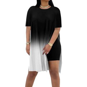 AOMONI 2 piece outfits for Women Short Sleeve Tunic Tops Shorts Sets (S)