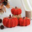 Briful Extra Large Orange Yarn Fall Pumpkins, 3 Sizes Handmade Knitted Crocheted, Christmas Farmhouse Decor, Autumn Home Decor, Dia.7in/6.3in/5.5in Artificial (3pcs)