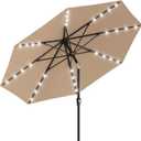 AreShark 9FT Patio Umbrella with Solar Lights, 32 Lighted Pool Umbrella w/Tilt and Crank, Outdoor Market Solar Umbrellas for Garden, Deck, Backyard, Pool and Beach, Beige