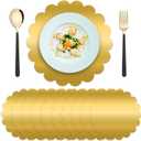 Disposable Gold Round Paper Placemats 50 Pack 13.5" Scalloped Metallic Charger Place Mats for Birthday Wedding Home Dinner Party Table Settings Decor