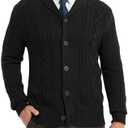 Kallspin Men's Wool Blend Cardigan Sweater Cable Knit Shawl Collar Cardigan Button Up Classic Knitwear, L