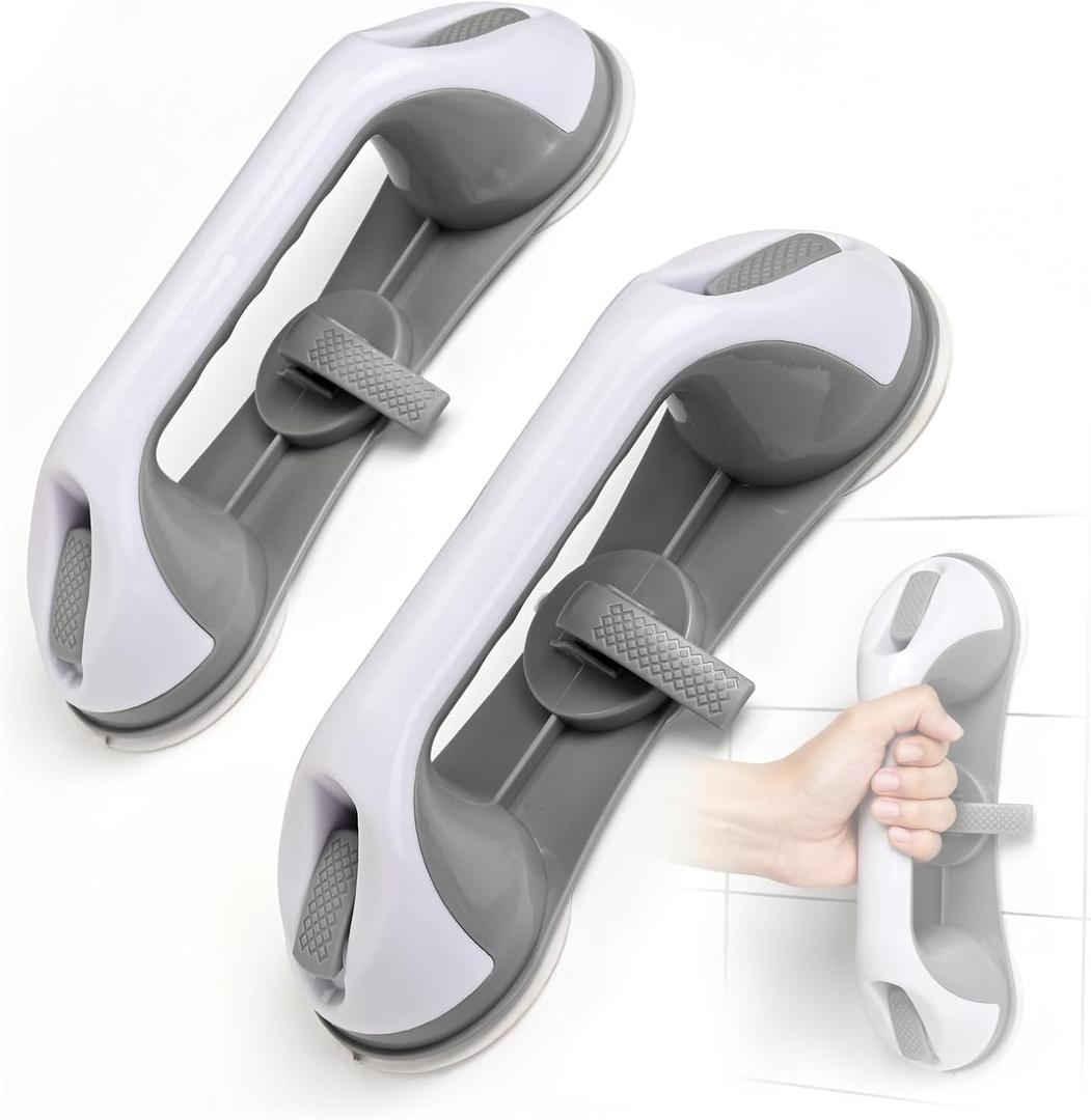 Grab Bars for Bathtubs and Showers 3 Suction Cups Shower Handle, Heavy Duty Safety Shower Grab Bars for Seniors and Elderly, Handicap Bars for Bathroom 2 Pack, Gray