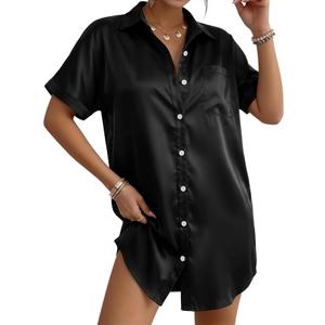 MANGOPOP Womens Swimsuit Coverup Satin Blouses Silk Button Down Shirts Casual Coverups Bathing Suits Vacation Outfits, XL