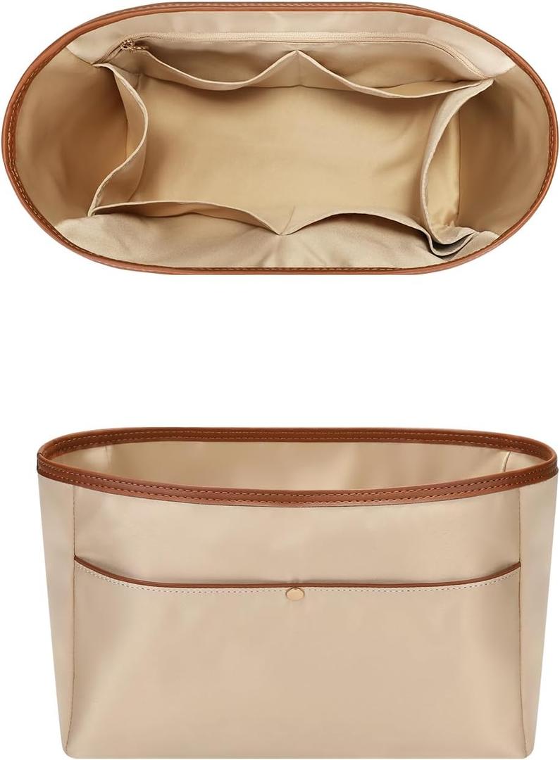 GIVLEFLY Purse Organizer Satin Drill Handbag Organizers Silk Fabric Tote Bag Organizer Handbag Organizer Storage Bag (Beige, Large)