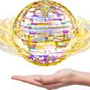 ATHLERIA Gold Magic Flying Orb Ball with Lights,Cool Stuff Gadgets Birthday Gifts Toys for Boy Girl Teens,Helicopter Mini Drone for Kids,Hover Boomerang Ball,Flying Spinner