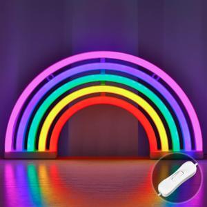 XIYUNTE Rainbow Neon Light, USB Operated Rainbow Neon Signs for Wall Decor, Neon Rainbow Lights with ON/Off Switch, Rainbow LED Sign for Bedroom Girls Room Classroom Party Kids Night Light Gifts