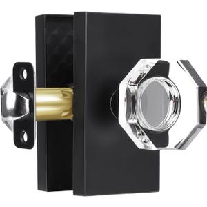 Octagon Passage Clear Glass Door Knobs Interior, Matte Black Crystal Door Knobs for Hall/Closet