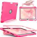 INFILAND Kids Case for iPad A16 11 Inch 2025 (11th Gen), iPad 10th Generation (10.9 Inch 2022), Durable Silicone Shockproof Stand Protective Cover with Pencil Holder/Handle (Magenta-Pink)