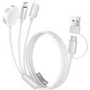 Temdan for Travel Vacation Essentials,3 in 2 USB C Cable for Apple Watch Charger/iPhone 17 Charger/Lightning,Multi Charging Cable Cord,Camping Essentials,Designed for iWatch &iPhone 16-12-5FT White