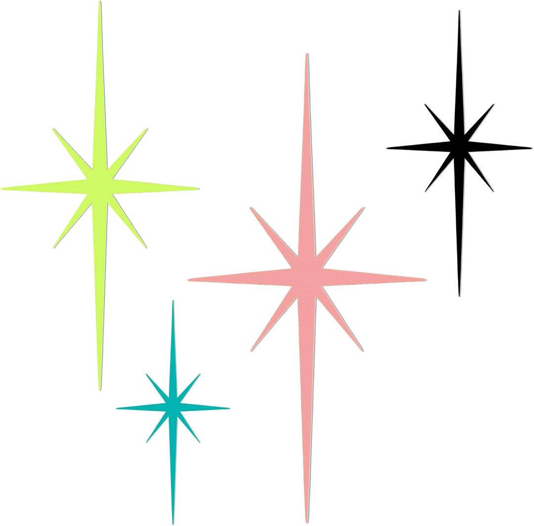 Blulu 4 Pcs Cast Iron Starburst Shaped Wall Decor Metal Mid Century Modern Decor Retro Atomic Stars Wall Art Elegance Accents Vintage Celestial Whimsigoth Hangings for Home Office Room(Mid Century)
