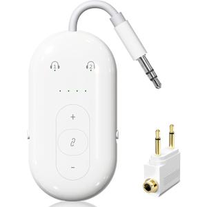 Airplane Bluetooth Adapter for Earphone, Bluetooth Audio Transmitter for for 2 AirPods or Wireless Headphones, Transmitter Receiver 2 in 1 Dongle for Speaker, Car, Gym, TV