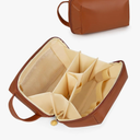 Travel Makeup Bag Gift for Women, Soft PU Leather Cosmetic Bags, Waterproof Toiletry Bag, Portable Wide Open Pouch, Travel Cosmetic Bag with Divider and Handle, Medium, Brown