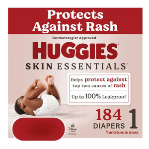 Huggies Size 1, Diapers, Skin Essentials Baby Diapers, Size  184 diapers, up to 14 lb, 4 pack