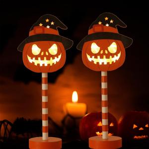 Halloween Decorations, 2pcs Lighted Pumpkin Jack-o'-Lantern, Indoor Outdoor Standing Decorative Light Up Pumpkins Lights, Battery Operated, Halloween Decor for Table Mantle Centerpiece Front Door