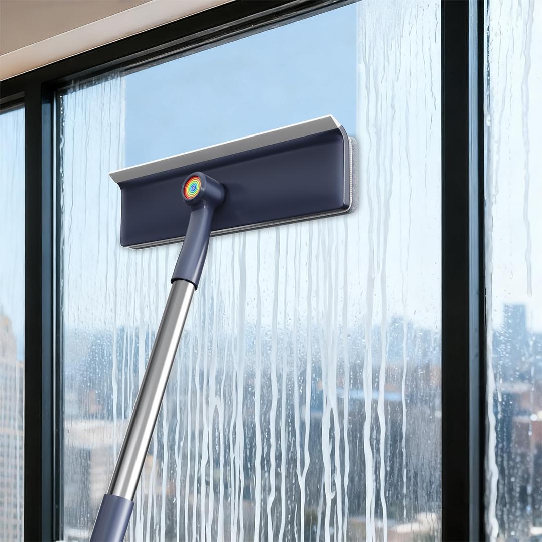 3 in 1 Window Squeegee for Home, Window Cleaning Kit with 60" Extension Pole, Professional Window Cleaner Tool for Outdoor Windows, Glass, Mirrors, Screens with 3 Microfiber Cloths & Screen Brush