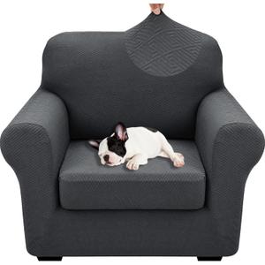 XINEAGE 2026 New 2 Pieces Chair Covers with Arms Super Stretch Chair Slipcover for Living Room Pet Dog Universal Slip Cover Anti Slip Armchair Furniture Protector (Dark Gray), 31"-46" (1 Cushion)
