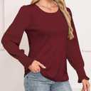 Blouses for Women Casual Puff Long Sleeve Shirts Fall Crew Neck Knit Textured Tunic Tops with Smocked Cuffs (Small)