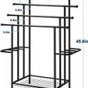 Haturi 4-Tier Free Standing Towel Rack for Bathroom, 45.3" H Black Metal Towel Drying Rack, 18.1" W with Storage Basket, Outdoor Pool Towel Holder for Oversized Towels & Blankets