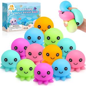 12 Pack Stress Balls for Adults, Cute Octopus Stress Relief Stress Ball, Fidget Toys Bulk Squishy Squeeze Ball Set and Birthday Party Favors Toys for Kids
