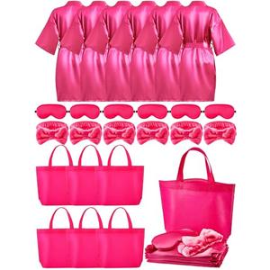 Sintuff 24 Pcs Sleepover Party Supplies for Girls 6 Spa Robes for Girls Slumber Party 6 Tote Bags 6 Headbands 6 Spa Masks(Size 14,Rose Red)