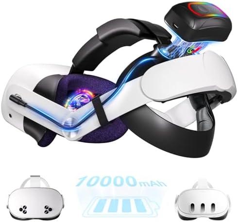 Saqico 10000mAh Battery Head Strap for Meta Quest 3s/3 with Cool RGB and Magnetic Battery Design,for Oculus Quest 3/3s Accessories Extra VR Playtime Premium Comfort & Adjustable, Reduce Facial Stress