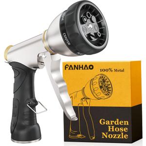 FANHAO Garden Hose Nozzle, 100% Heavy Duty Metal Water Hose Nozzle Sprayer with 7 Spray Patterns, High Pressure Hand Sprayer with Ergonomic Handle for Watering Plants & Lawns, Washing Cars & Pets