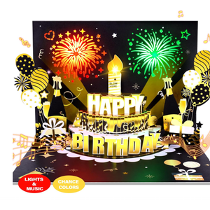 FITMITE Birthday Cards Fireworks Pop Up Cake Light and Music Happy Birthday Card Gift for Women, Men, Mom, Grandma