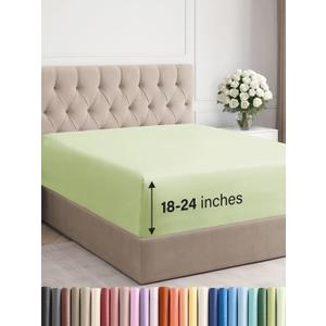 Extra Deep Twin XL Fitted Sheet - Hotel Luxury Single Fitted Sheet Only - Easily Fits 18 to 24 inch Mattress - Ultra Soft, Wrinkle Free with Extra Deep Pockets - Breathable & Comfy - Light Sage Green