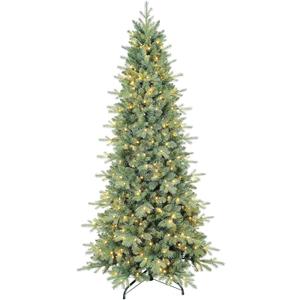 5 FT Prelit Artificial Skinny Christmas Tree,Blue Spruce Slim Pencil Xmas Tree with 926 PE&PVC Mixed Branch Tips and 250 UL Listed Clear Lights,Hinged Pine Tree with Metal Stand for Home Office Décor